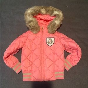Pre-OwnedJuicy Couture Pink Quilted Jacket/Coat, Removable Faux Fur Hood, Sz 4